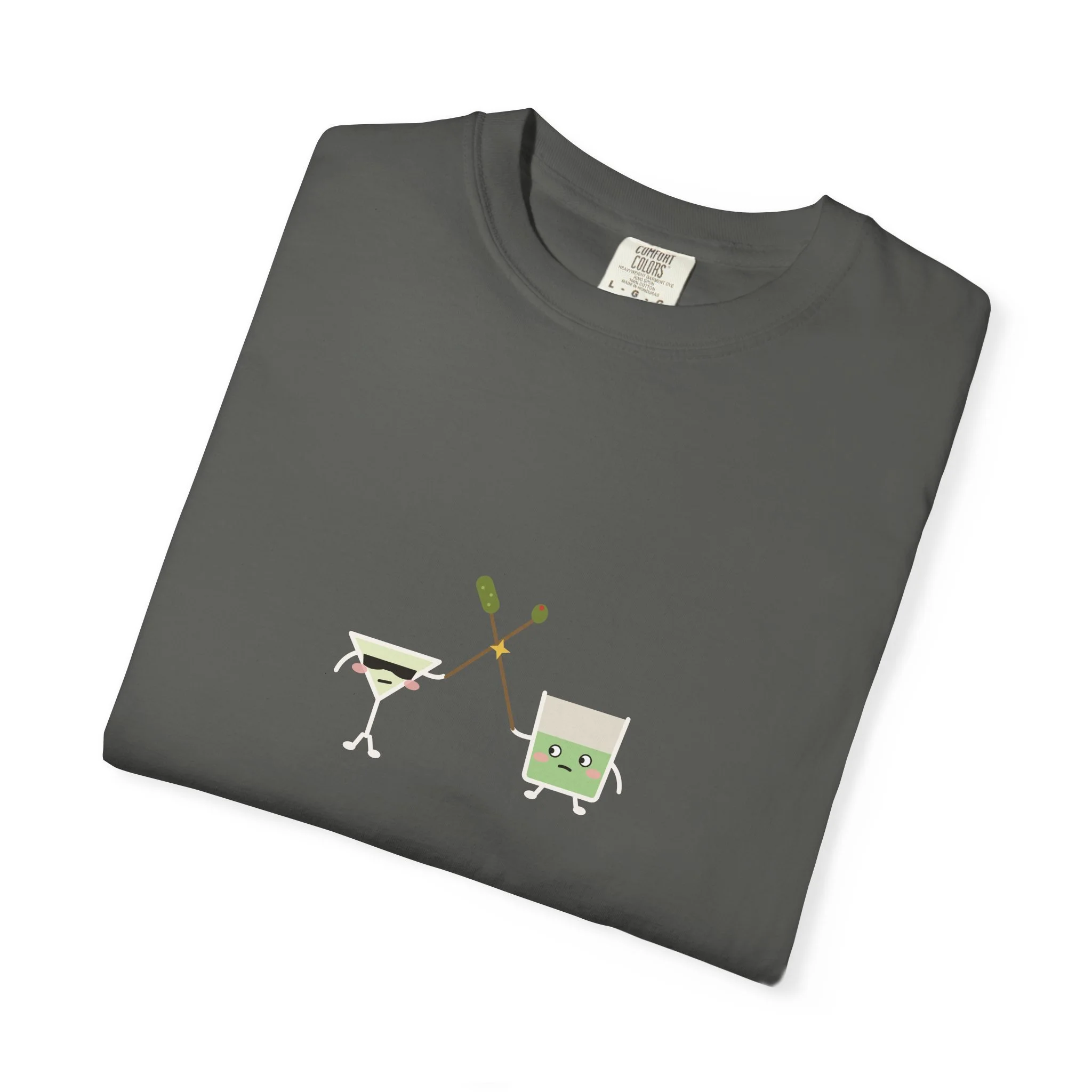 extra brine. extra violence. Comfort Colors tee in Pepper, detail view
