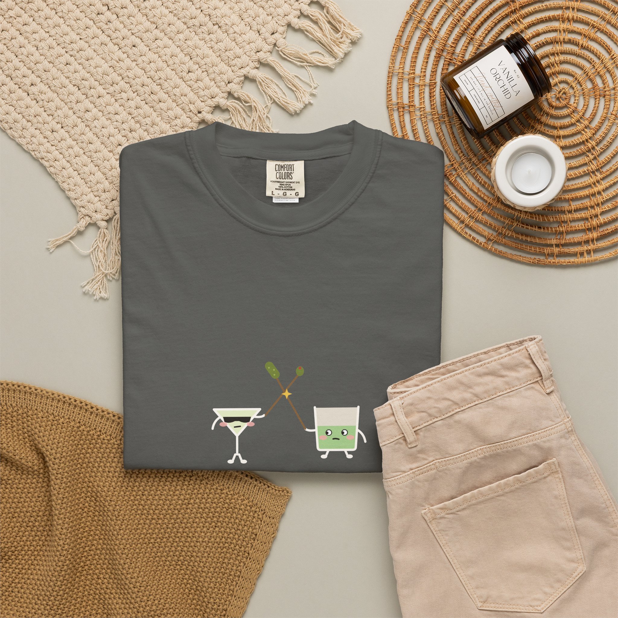 extra brine. extra violence. Comfort Colors tee in Pepper, detail view