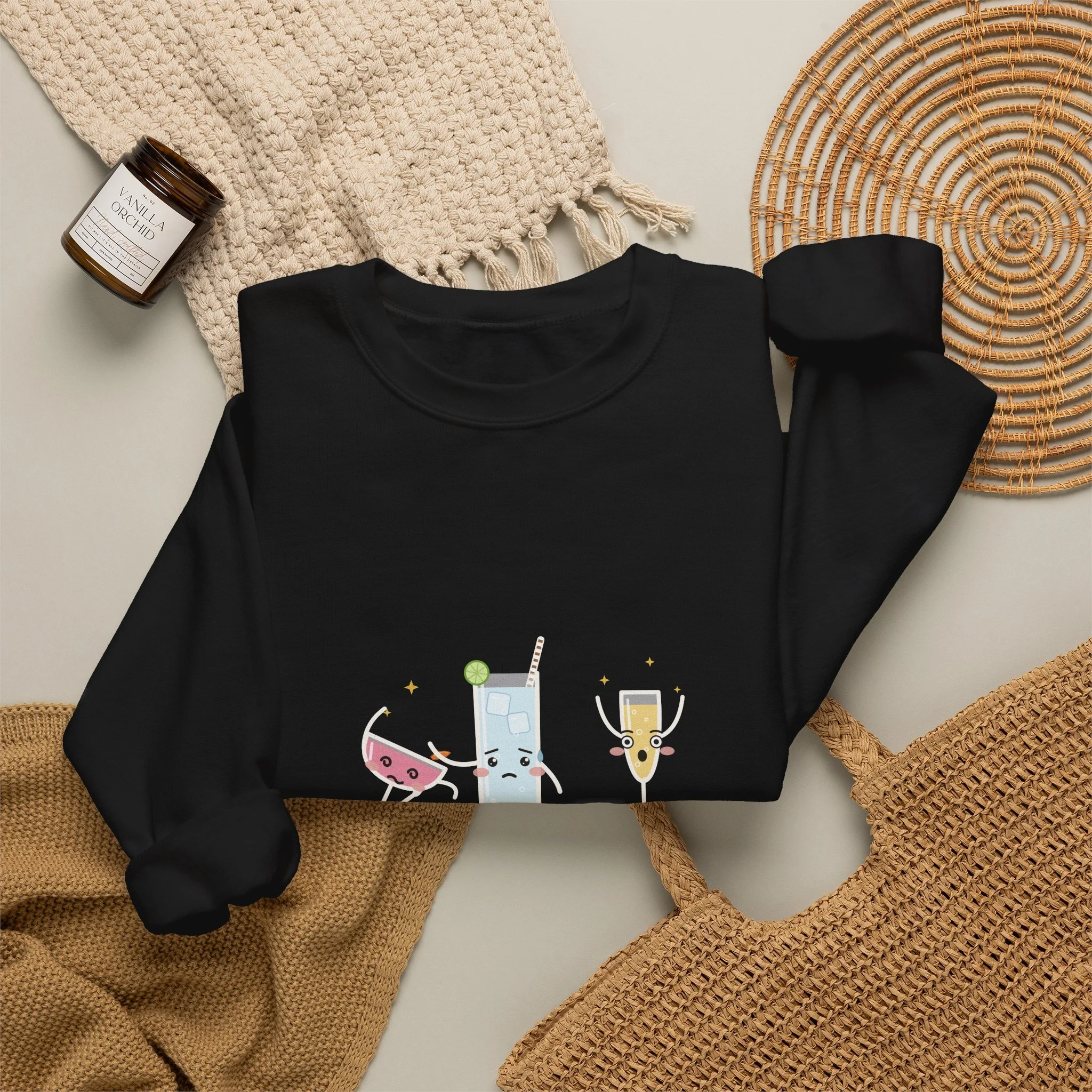The Fainting Cosmo crewneck sweatshirt in Black, detail view