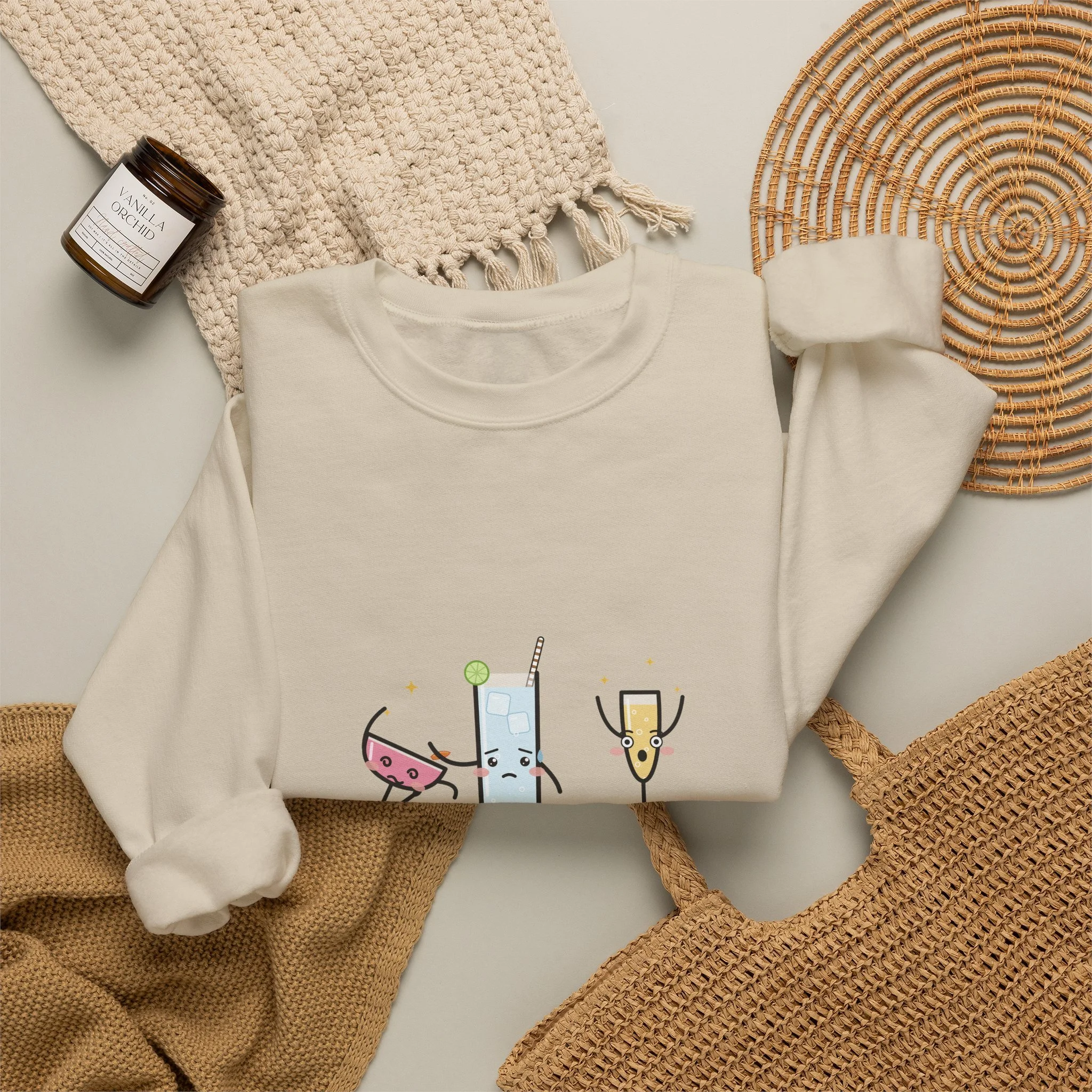The Fainting Cosmo crewneck sweatshirt in Sand, detail view