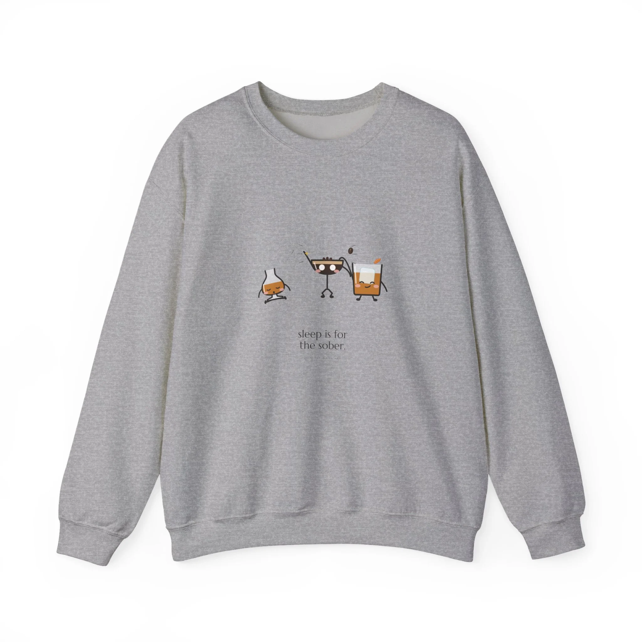 After Hours crewneck sweatshirt in Sport Grey, wide awake espresso martini, an old fashioned, and a bourbon asleep sitting up, Lil Pours by Quality Barware