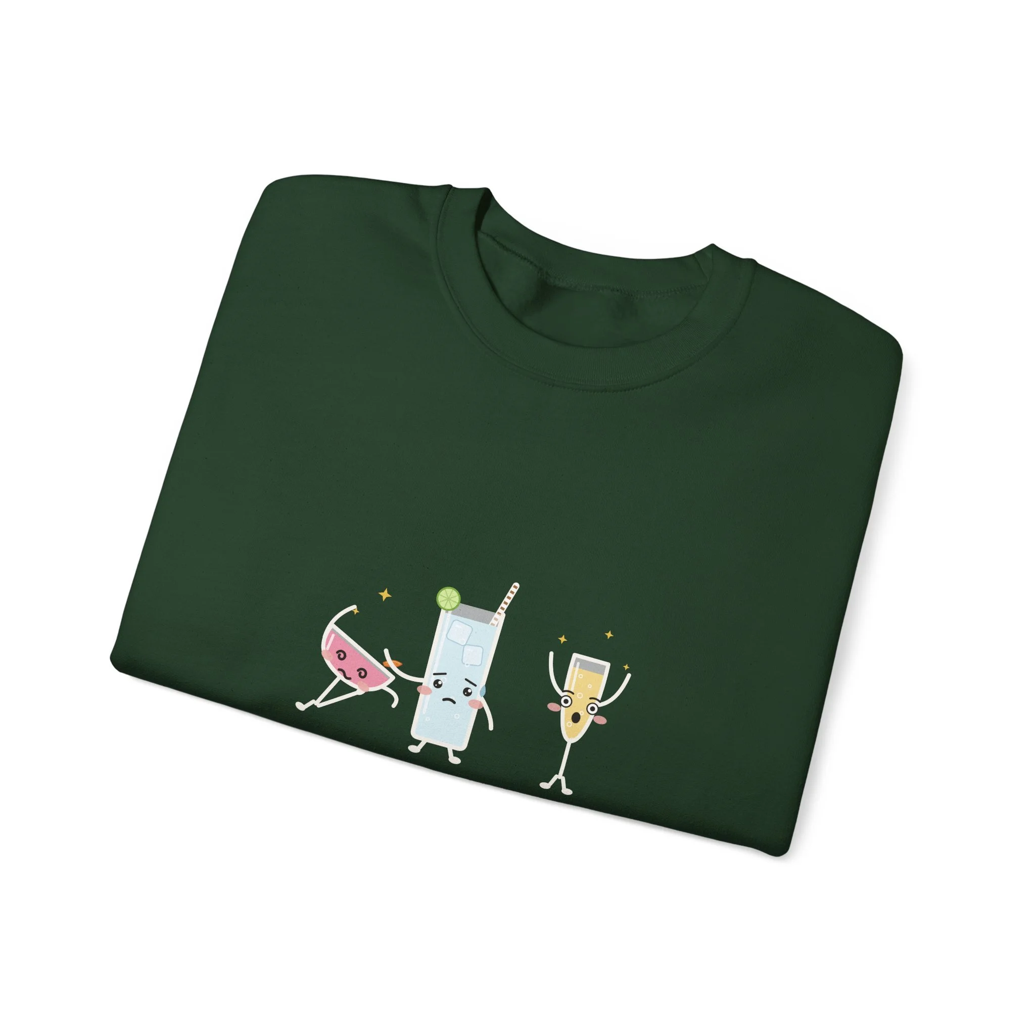 The Fainting Cosmo crewneck sweatshirt in Forest Green, collar label view