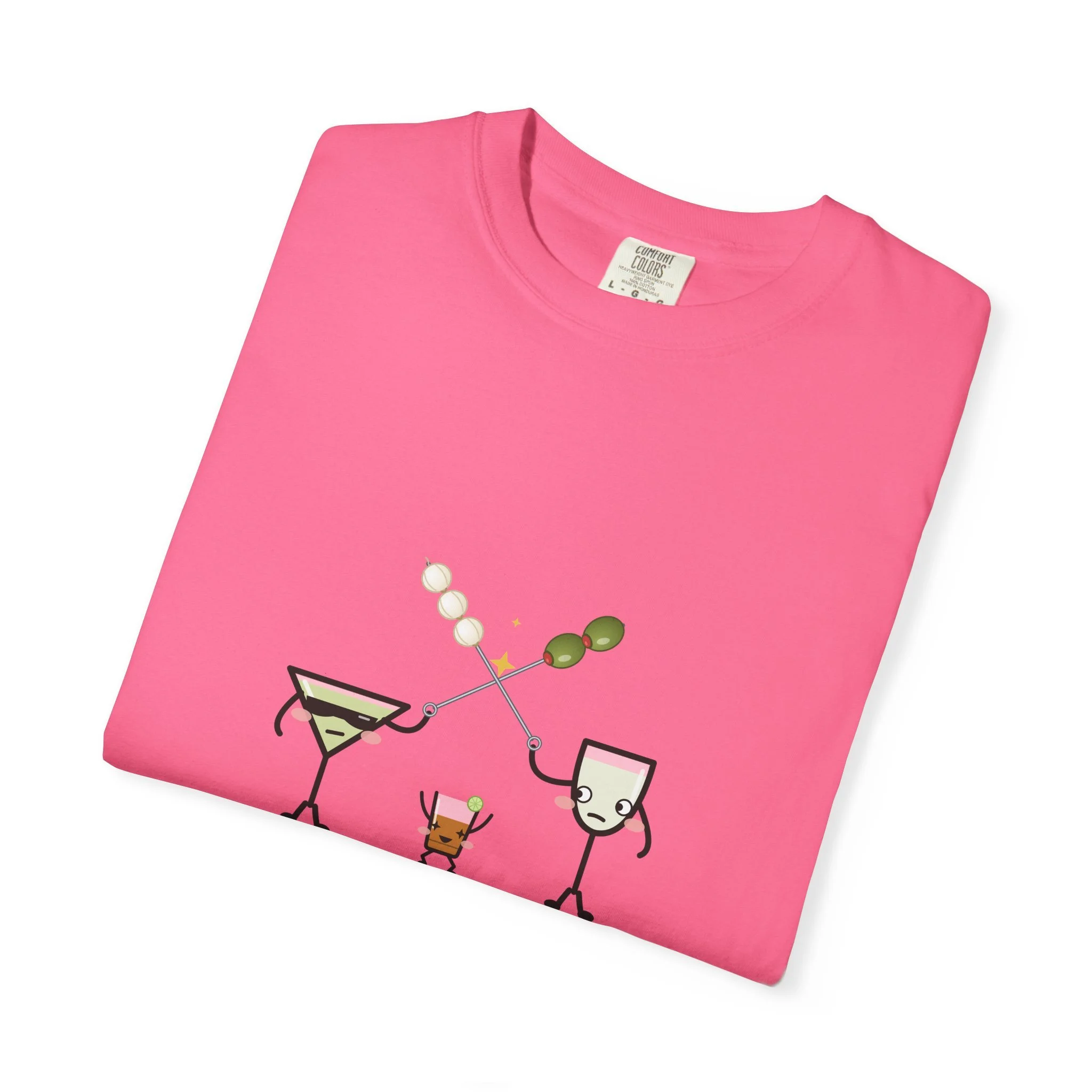 The Garnish War tee in Crunchberry, detail view