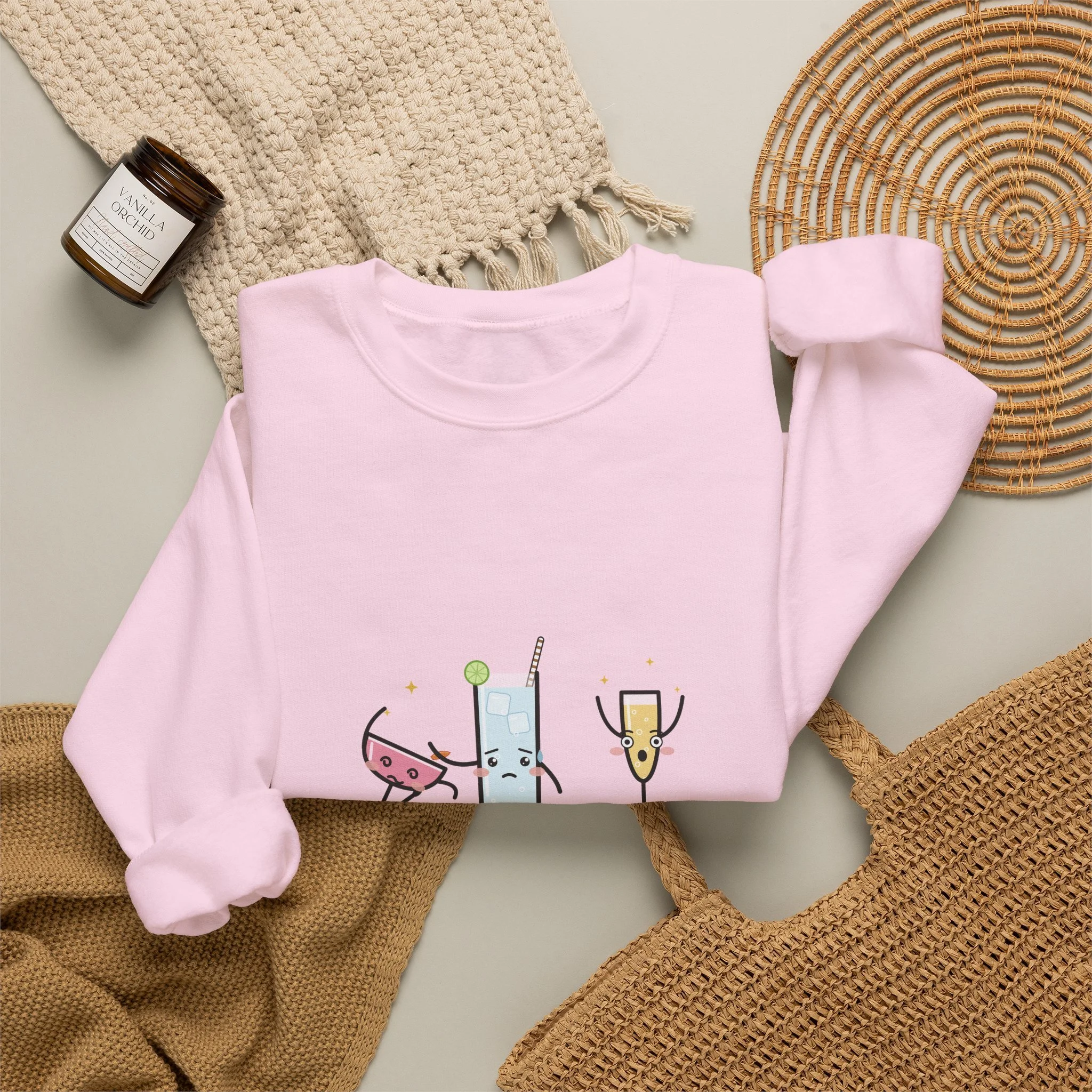 The Fainting Cosmo crewneck sweatshirt in Light Pink, detail view