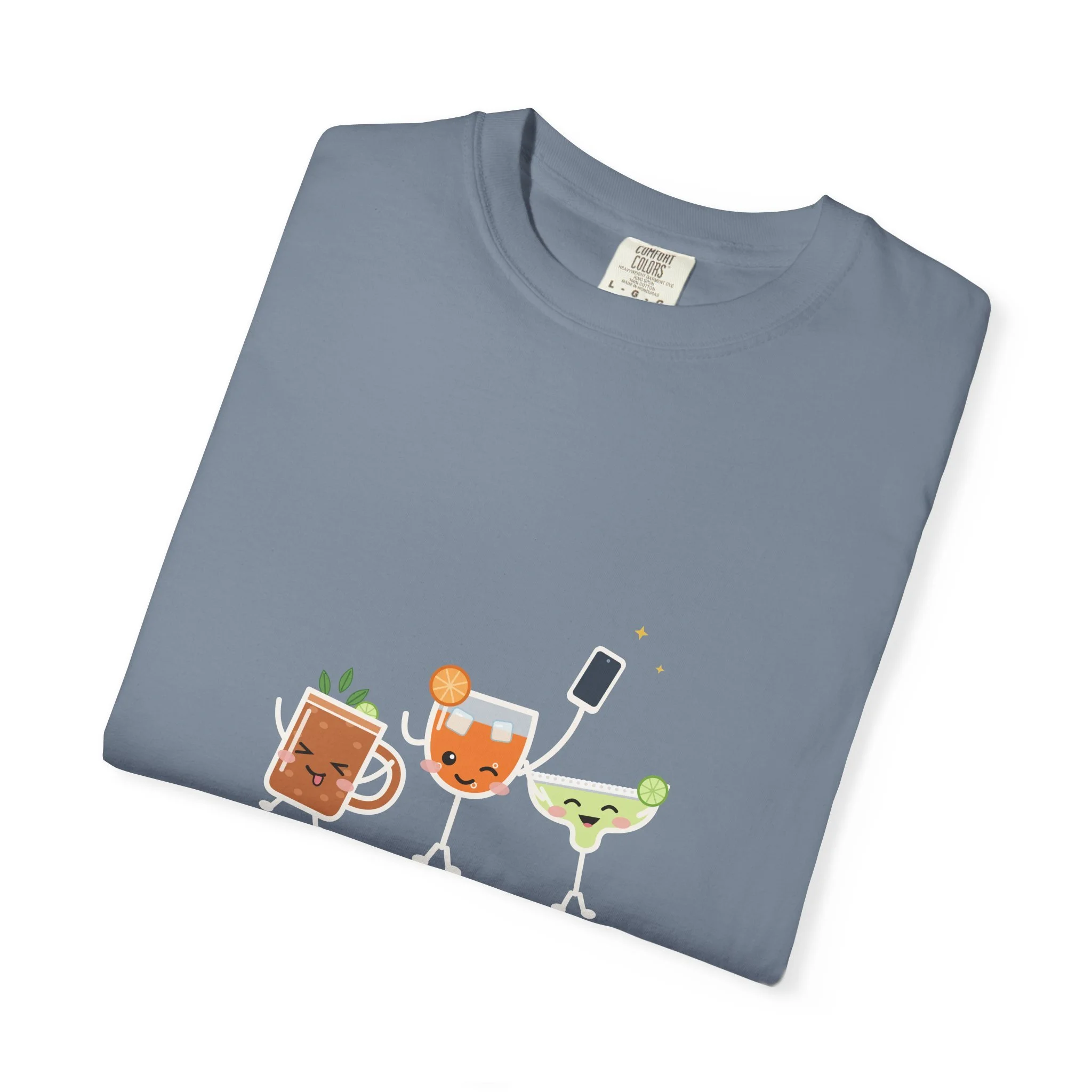 The Photo Round tee in Blue Jean, detail view