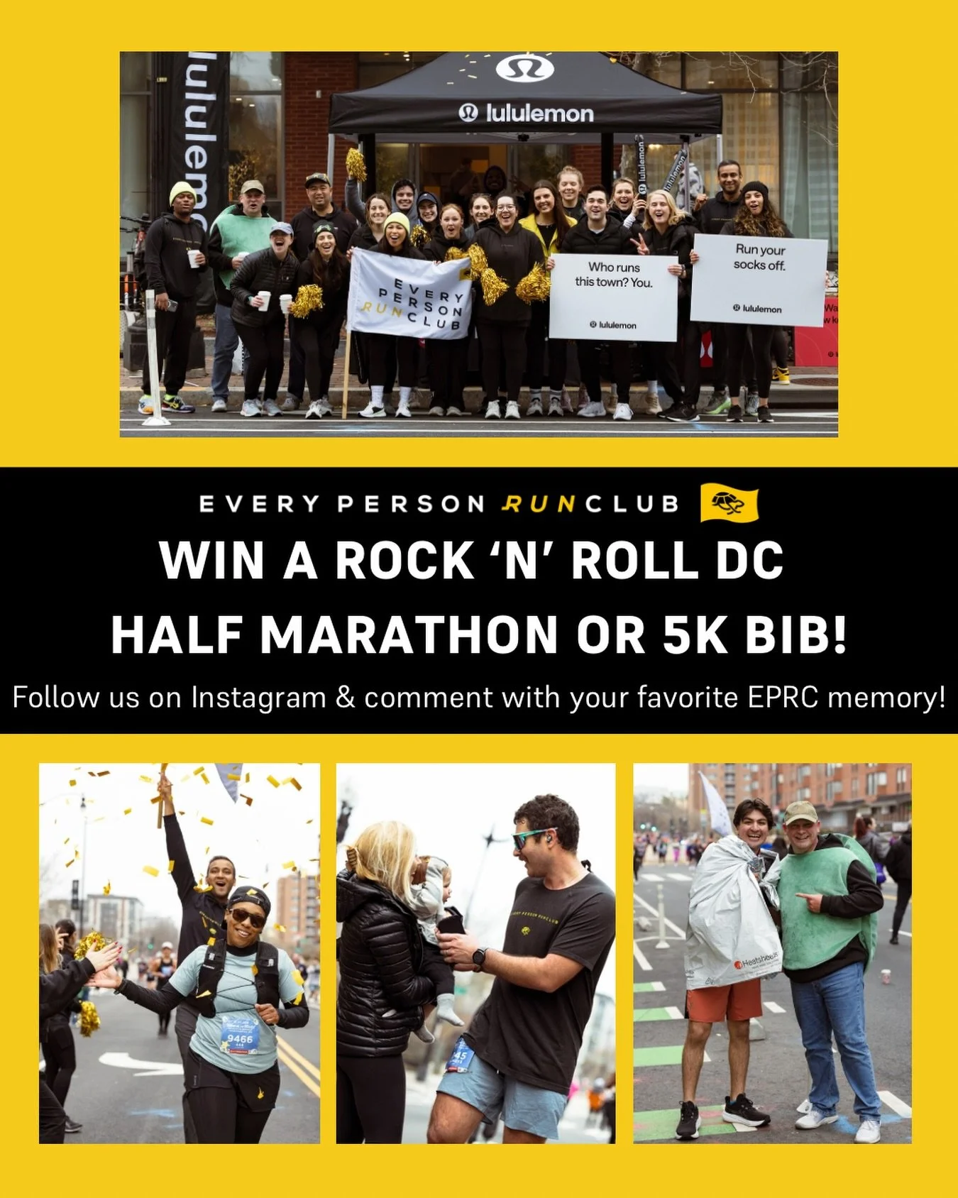 Win a free @runrocknroll DC bib from lululemon DC Metro and EPRC! We have five bibs to give away!

To enter:
1. Follow EPRC on Instagram.
2. Tell us in the comments: What is your favorite&nbsp;EPRC event or memory? (Tag a friend to boost your chances