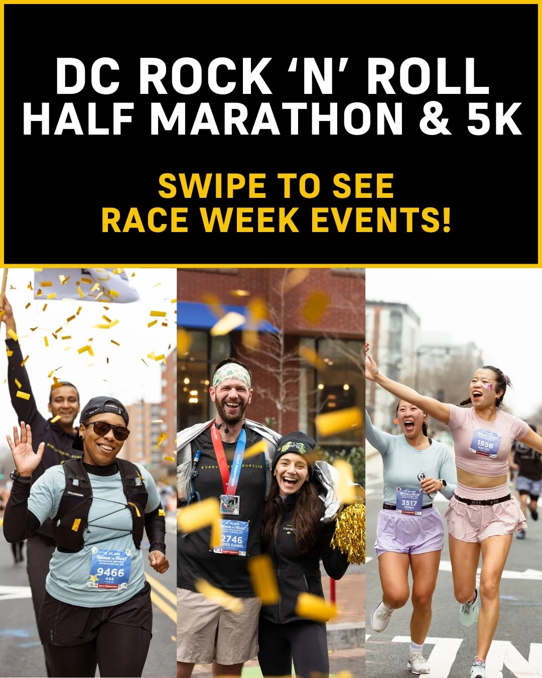 Happy @runrocknroll DC Race Week! Rock your black and yellow as you join us for race day events on Saturday AND the official Rock &lsquo;n&rsquo; Roll Shakeout Run on Thursday.

Swipe through to see everything we&rsquo;ve got planned!

Links are in o