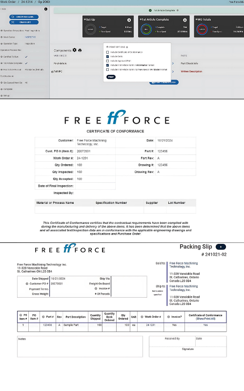 Free Force Certificates of Conformance and Inspection Reports