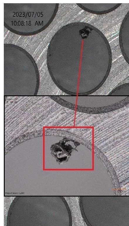 machined part under microscope
