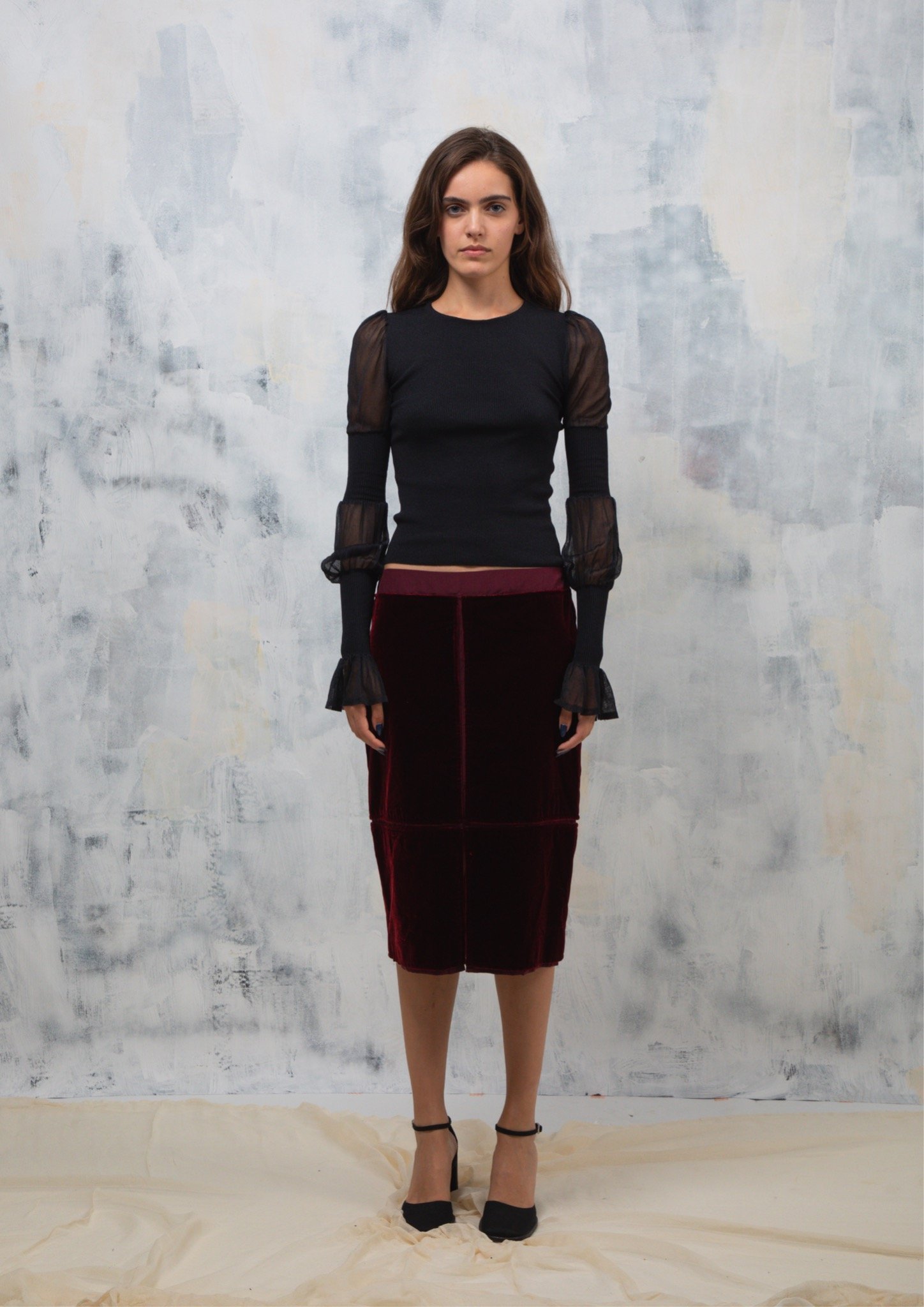 Yves Saint Laurent F/W 2002 Burgundy Velvet Runway Skirt