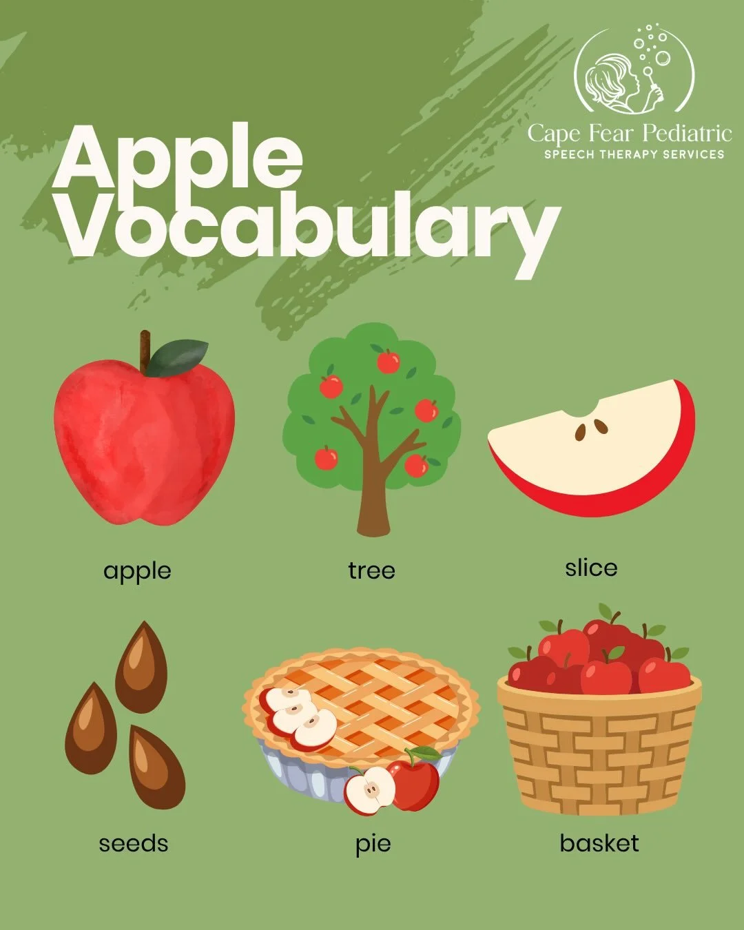 🍎 We&rsquo;re talking all things APPLES in speech this week!

At Cape Fear Pediatric Speech Therapy, we love using hands-on play to work on vocabulary, describing, following directions, answering questions, and building sentences&mdash;all while hav