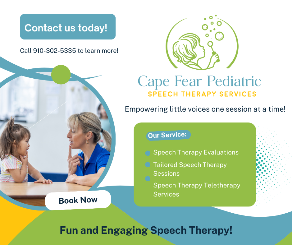 Pediatric speech therapy services in Fayetteville NC including evaluations, therapy sessions, and teletherapy for children