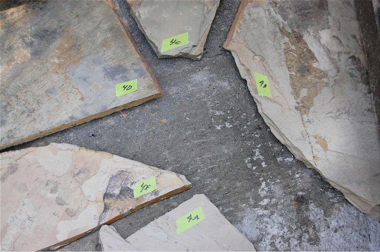 The pieces are labeled to help with mortared placement...