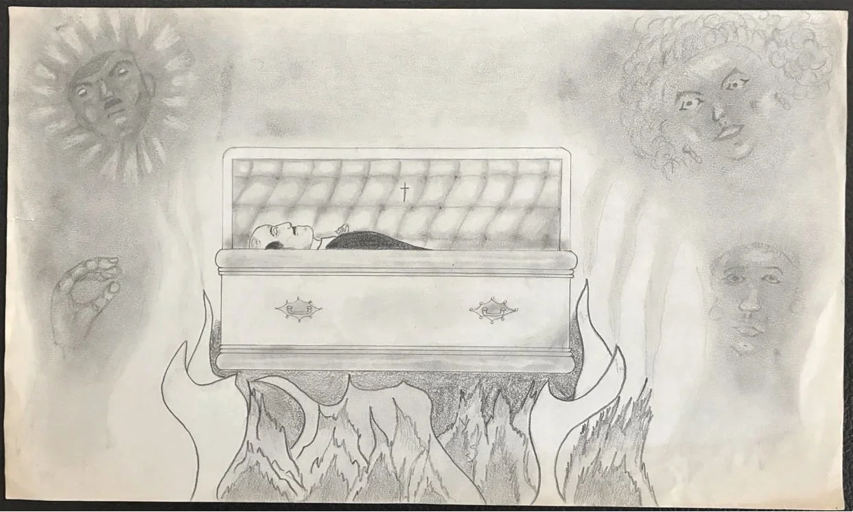 So many question that I have, maybe the same as yours!  Composition-wise, did he lose his legs? Thematically, what's the focus on death about?  Does my Catholic upbringing show? How did Hitler end up there? But the woman in the upper right - maybe we