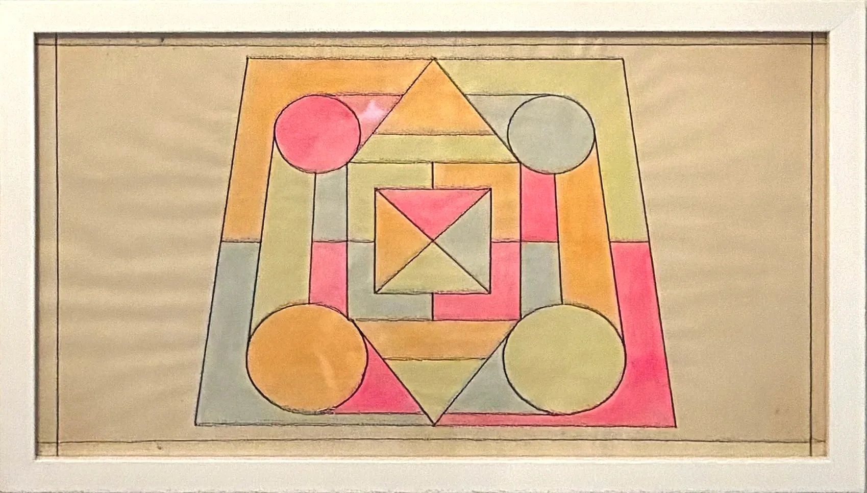 Done during the senior HS year after doing the summer class with Pratt: photography and silk screening.  Fluorescent paints were involved, and as I recall, they had dried up.  I ground and sieved the colors, then used them as watercolors to fill in t