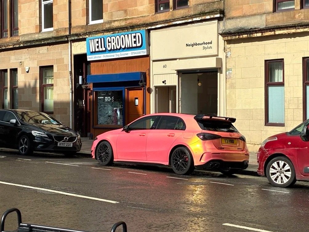 ...OK, I've seen pink cars before - but the [is it opalescent? or iridescent?] glow caught my eye (it's opalescent)