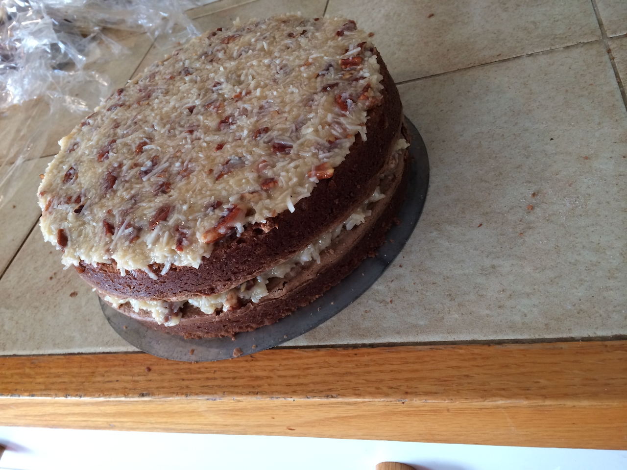 German Chocolate Cake...assembled, not done.