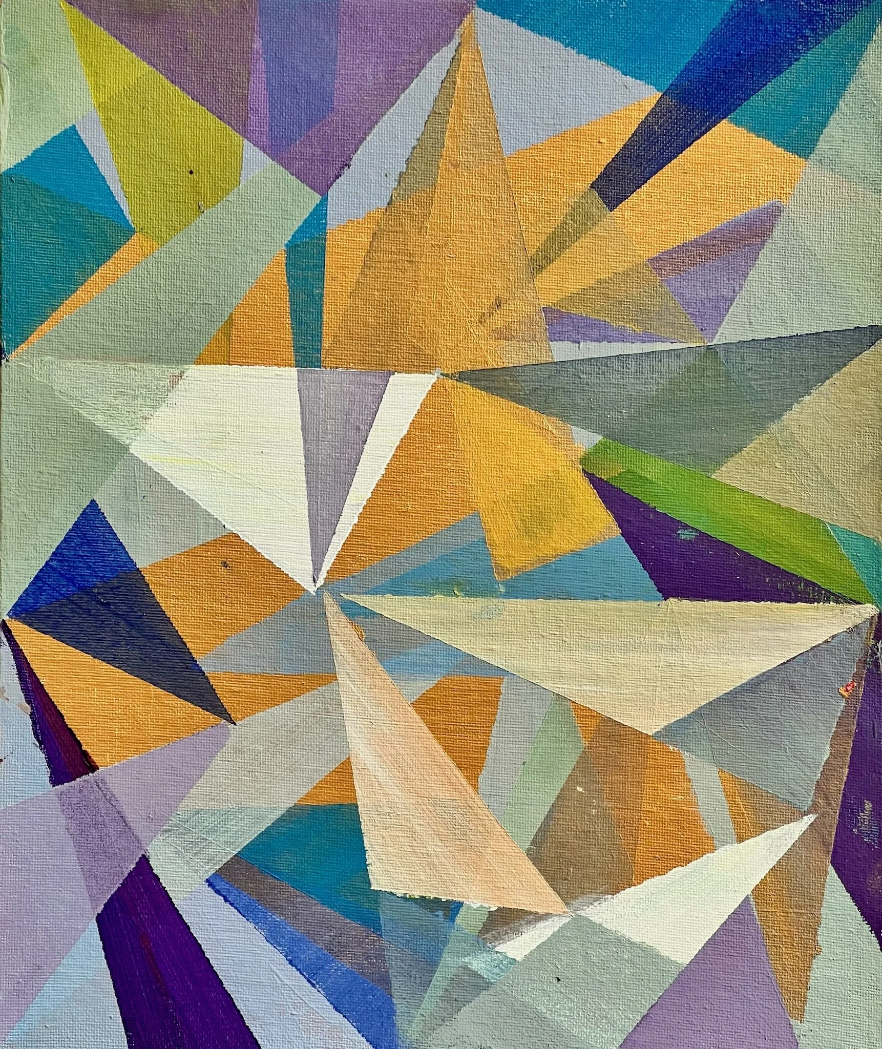 46. Triangles in Purple & Gold, acrylic on canvas board, unframed £150
Simultanist, see no 45