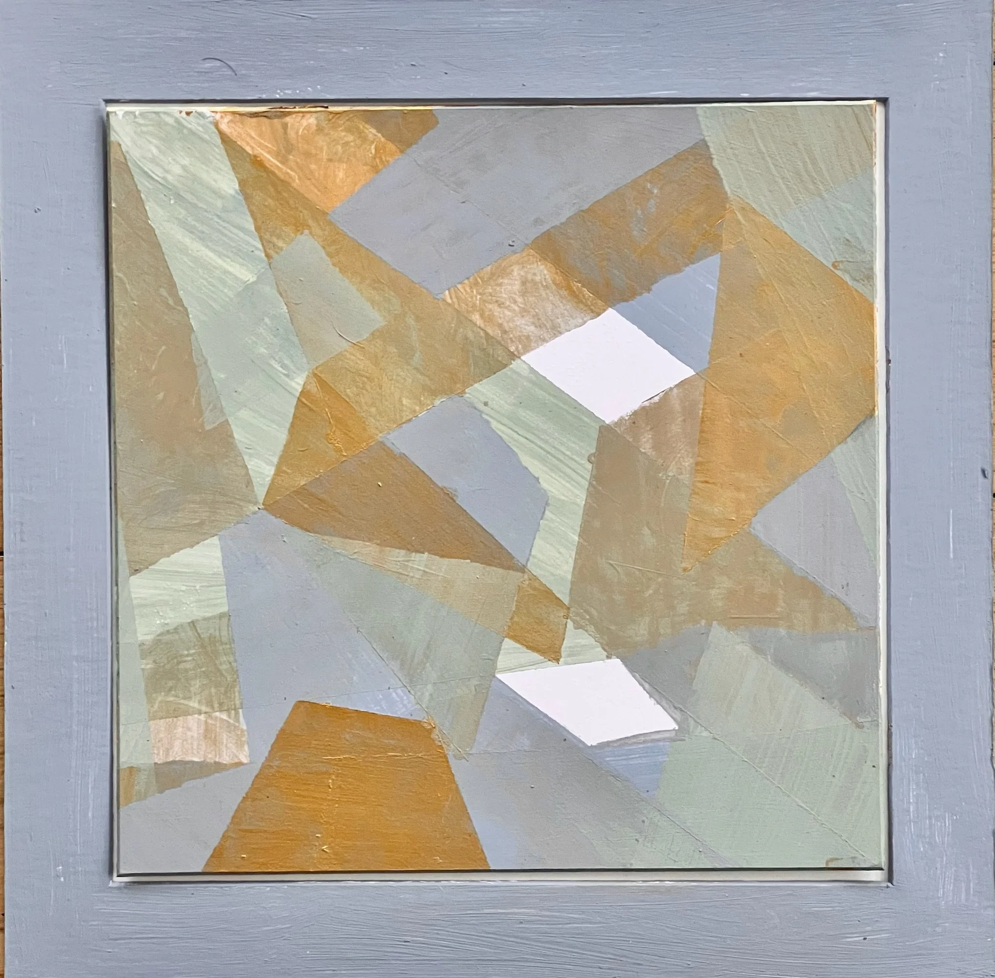 49. Triangles in gold and powder blue, acrylic, chalk paint, metallic & varnish, framed, £190
Simultanist, see no 45
