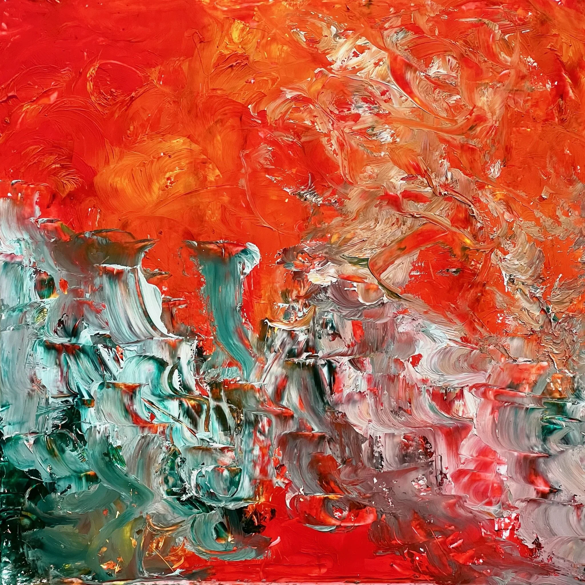 48. Abstract oil on dense card, framed, £190