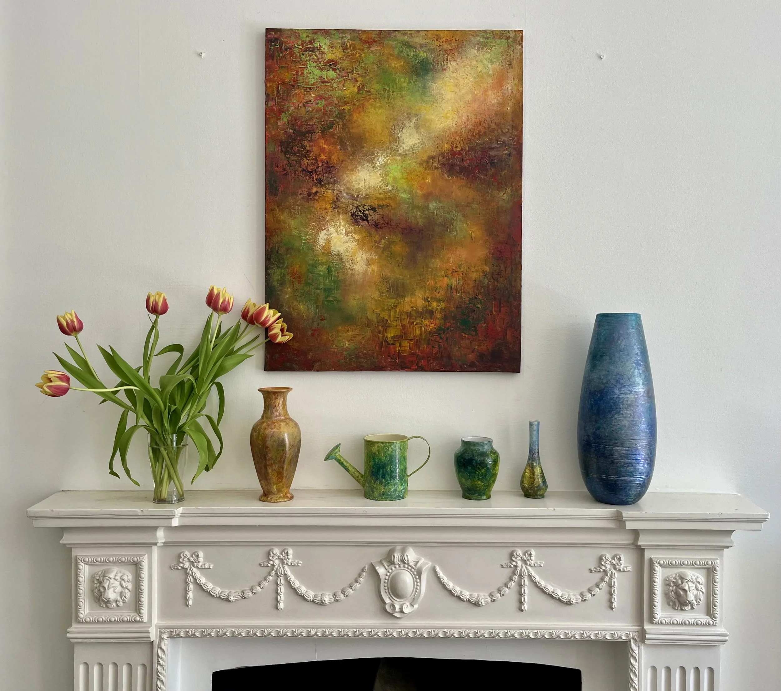 Portrushware underneath one of my abstract oil paintings. It is, in effect, a series of abstract paintings on 3-D substrates.