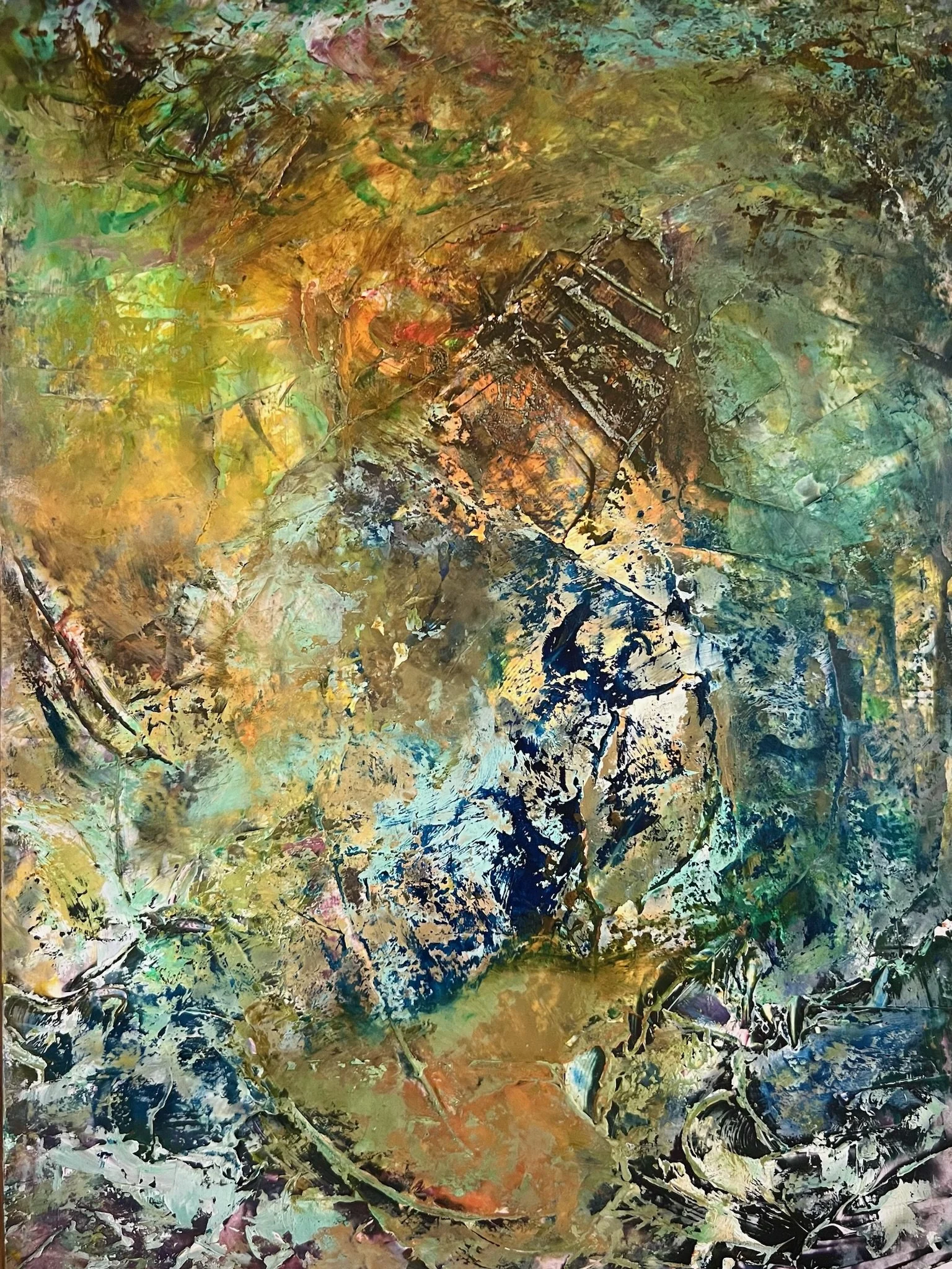 13. Patina in pistachio, oil on dense card, framed, £250