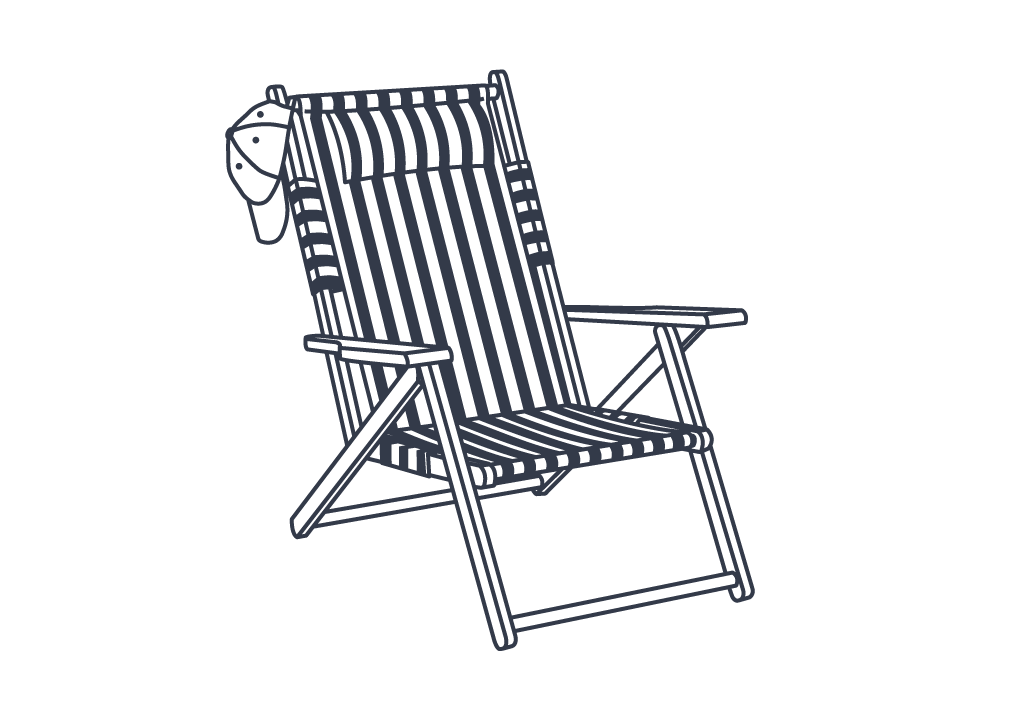 Outline drawing of a striped lounge chair with a towel on the headrest, set against a black background. Logo for Thompson's of Wilmington, a Men’s clothing store in Wilmington NC.