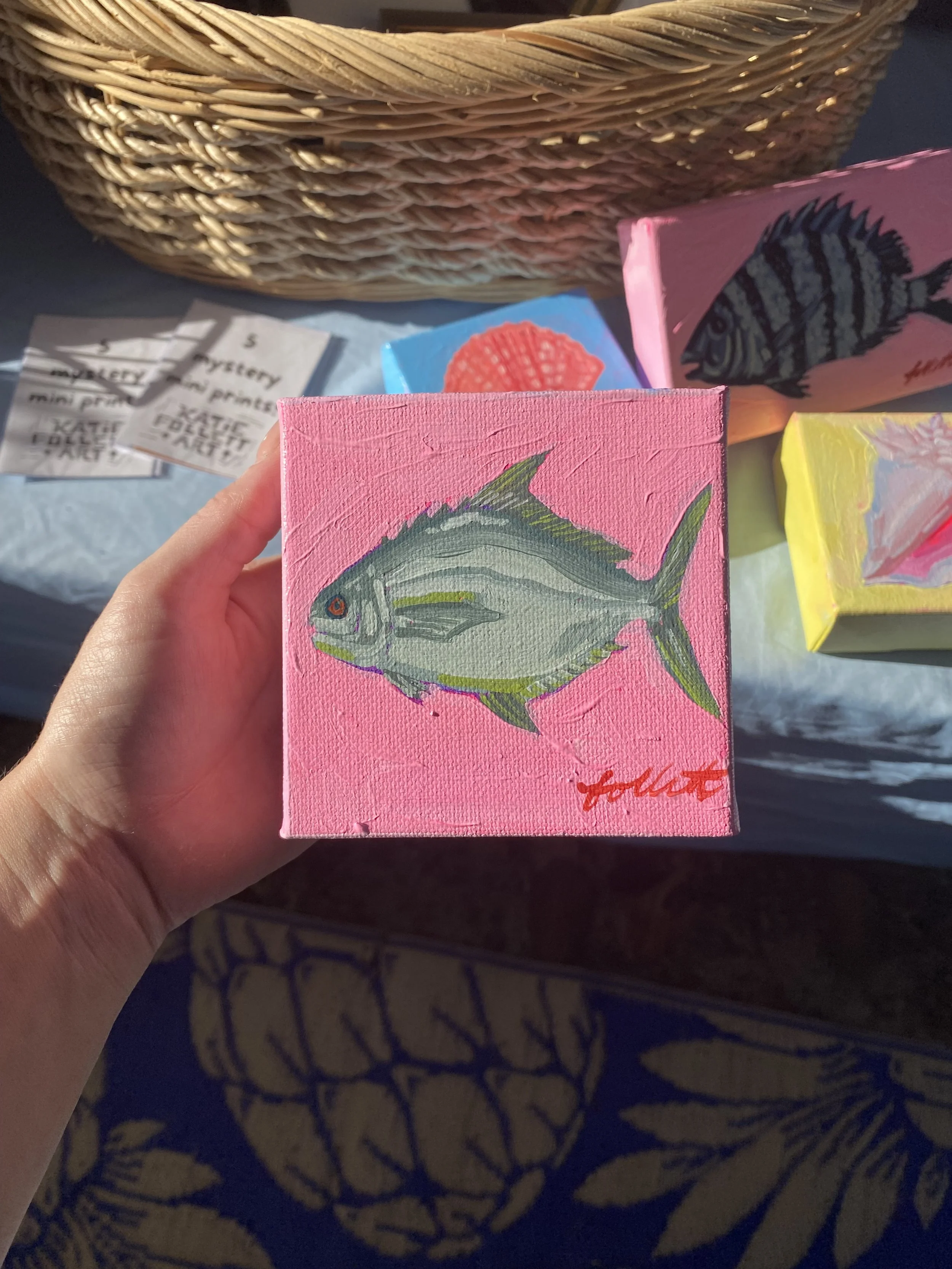 Pompano Painting Original Artwork (4x4 Inch Canvas)