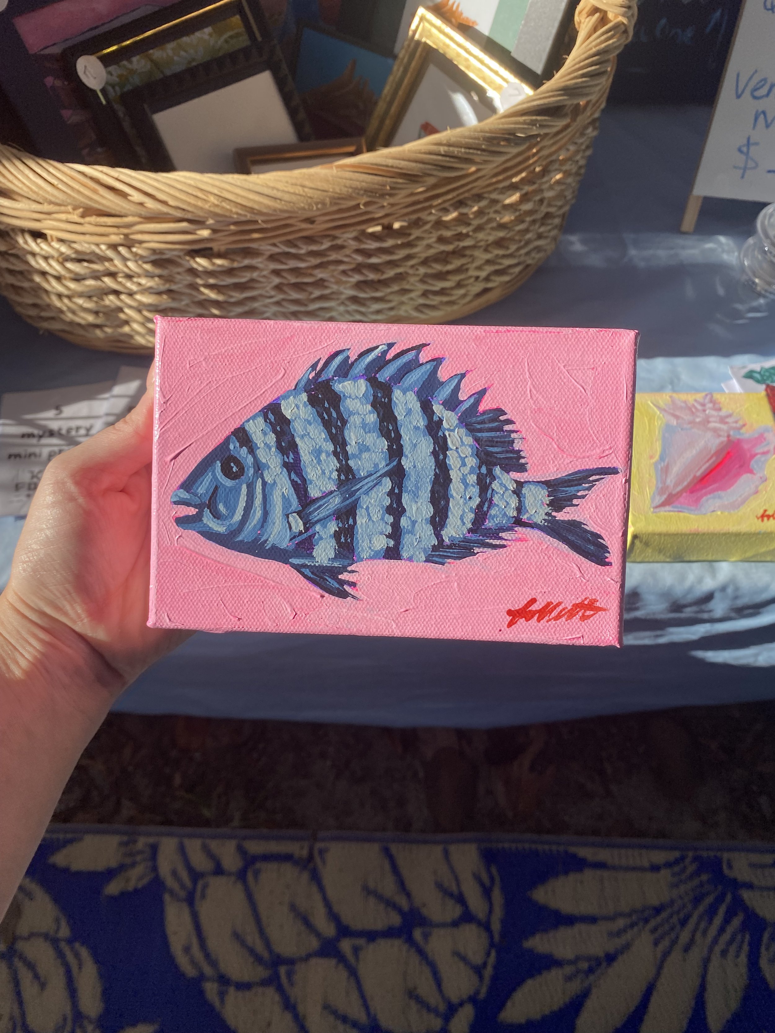 Sheephead Fish Painting Original Artwork (4x6 Inch Canvas)