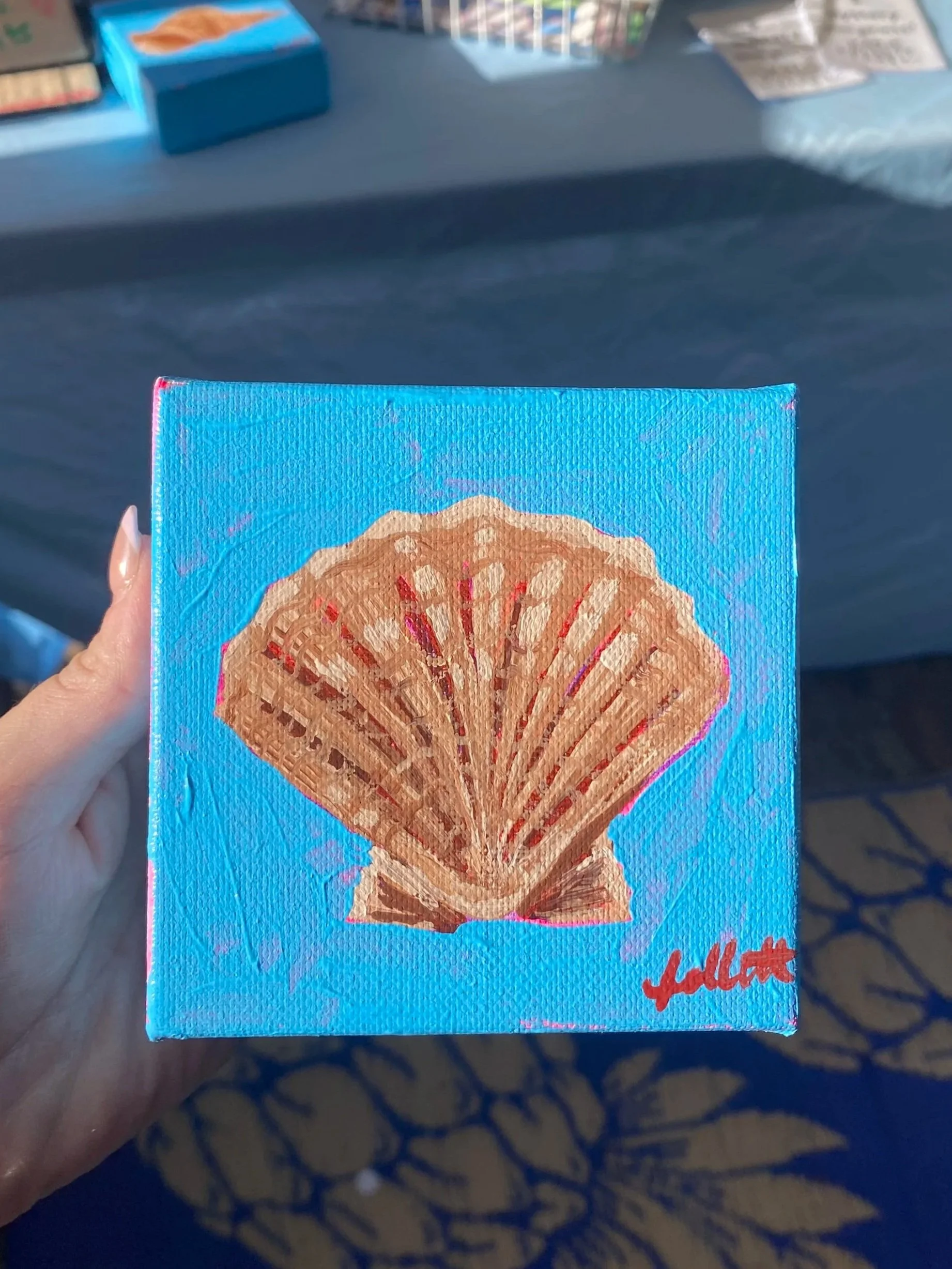 Shell Painting Original Artwork (4x4 Inch Canvas)