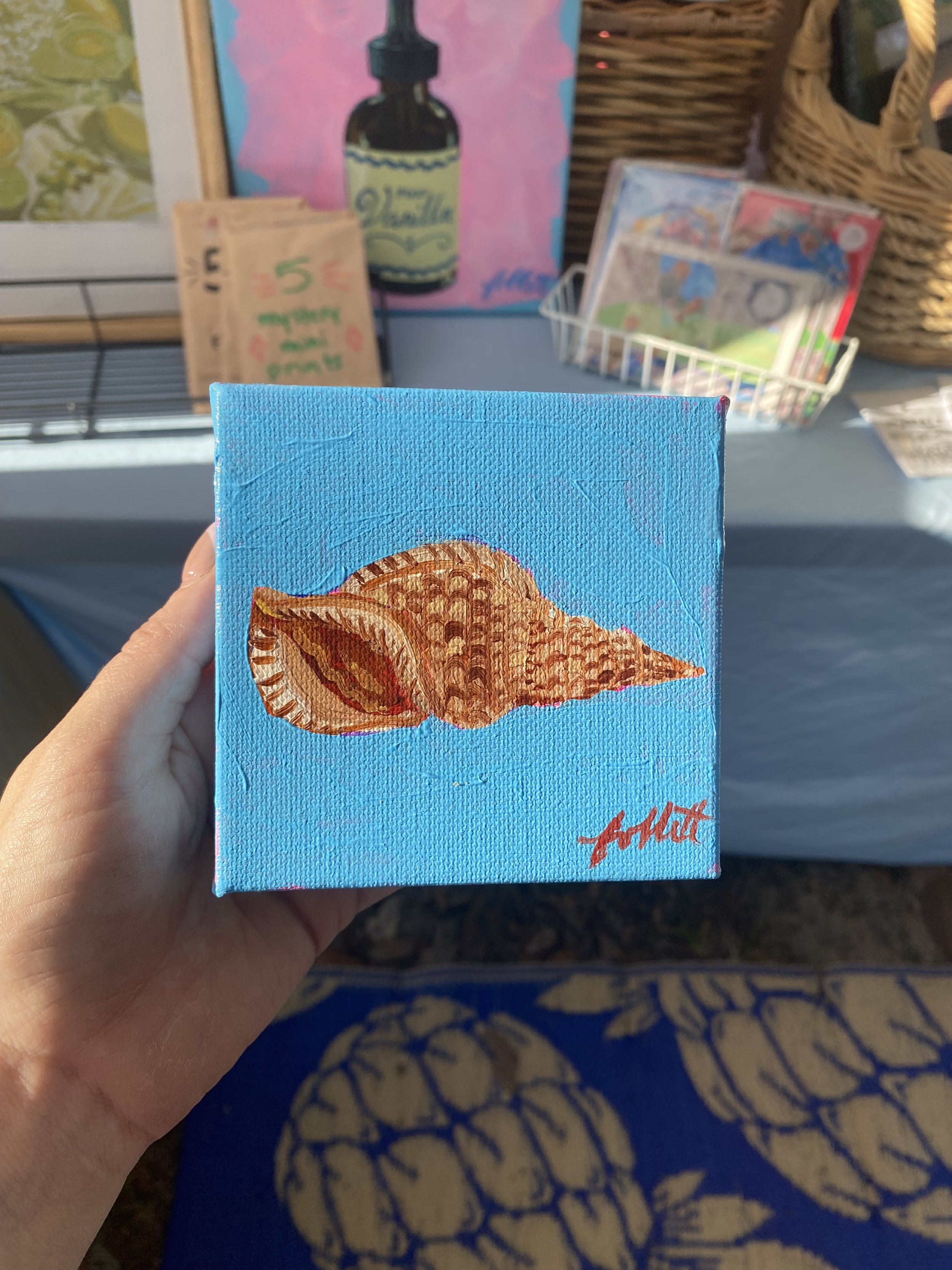 Shell Painting Original Artwork (4x4 Inch Canvas)