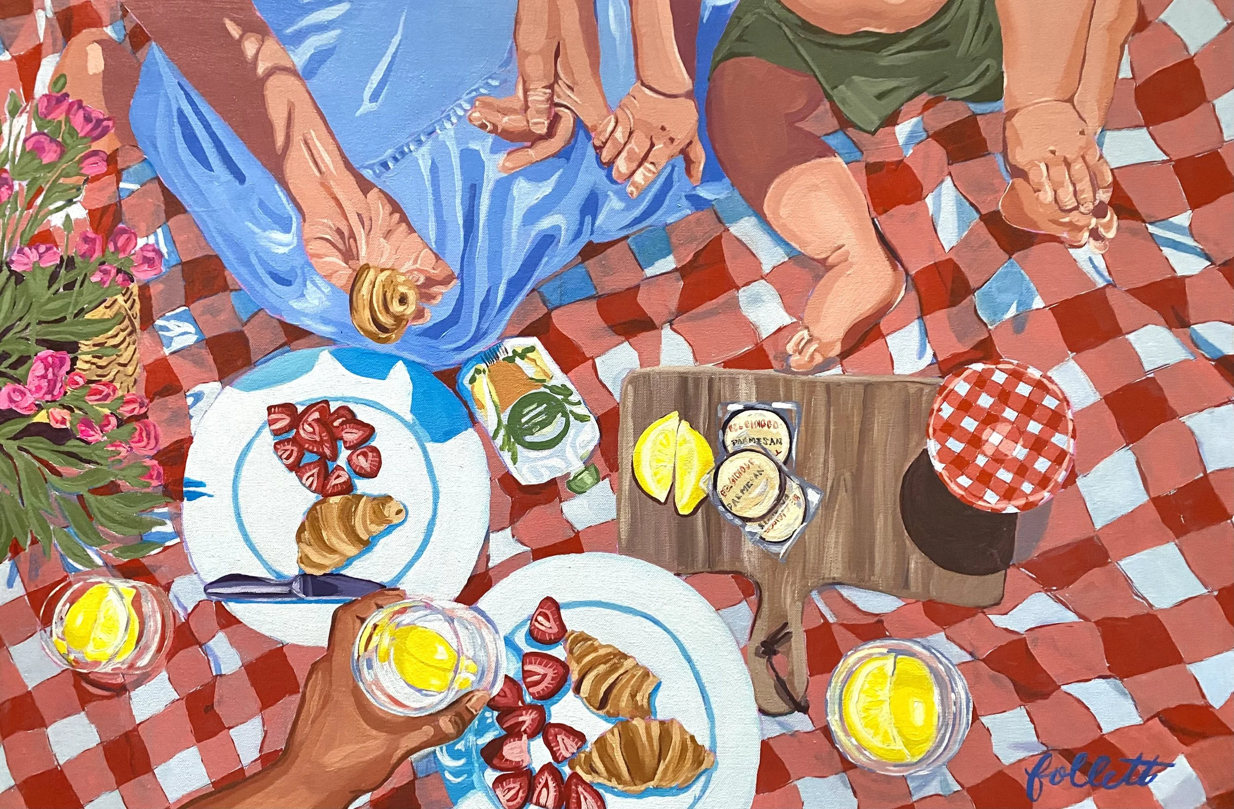 PRINT Summer Saturday Picnic Scene Mom & Baby