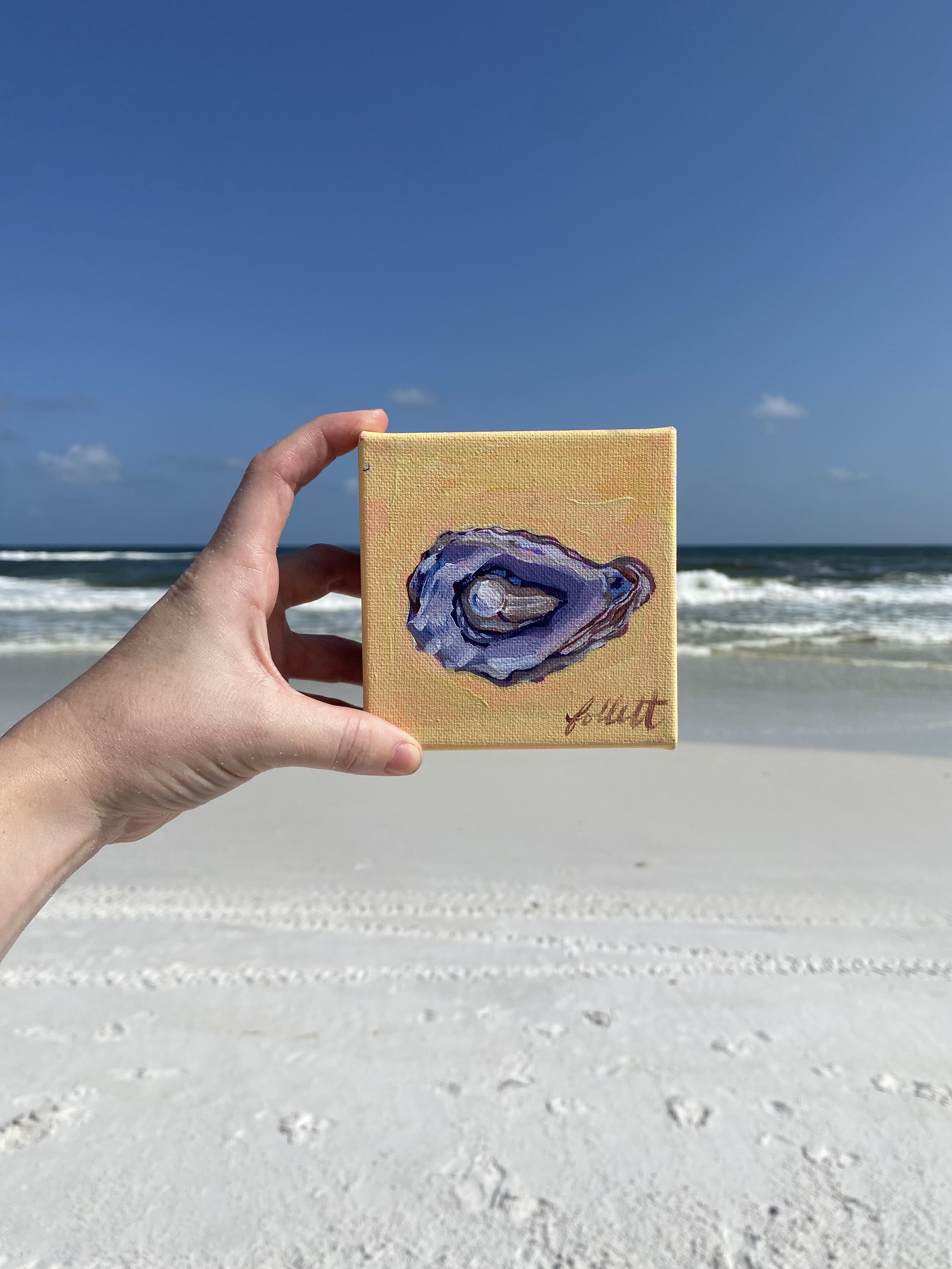 Original Oyster Shell 4x4 Canvas Florida Beach Home Decor Whimsical Painting (Copy)