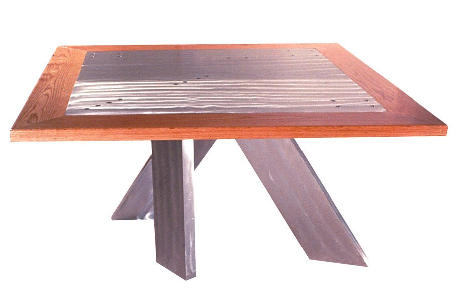 Dining Table - 1995, 29" x 54" x 54", Brushed Welded Aluminum and Wood, Private Collection
