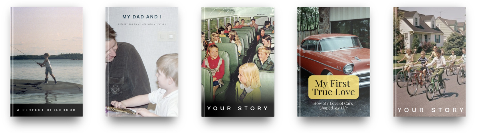 Collection of five book covers with childhood and family themes.