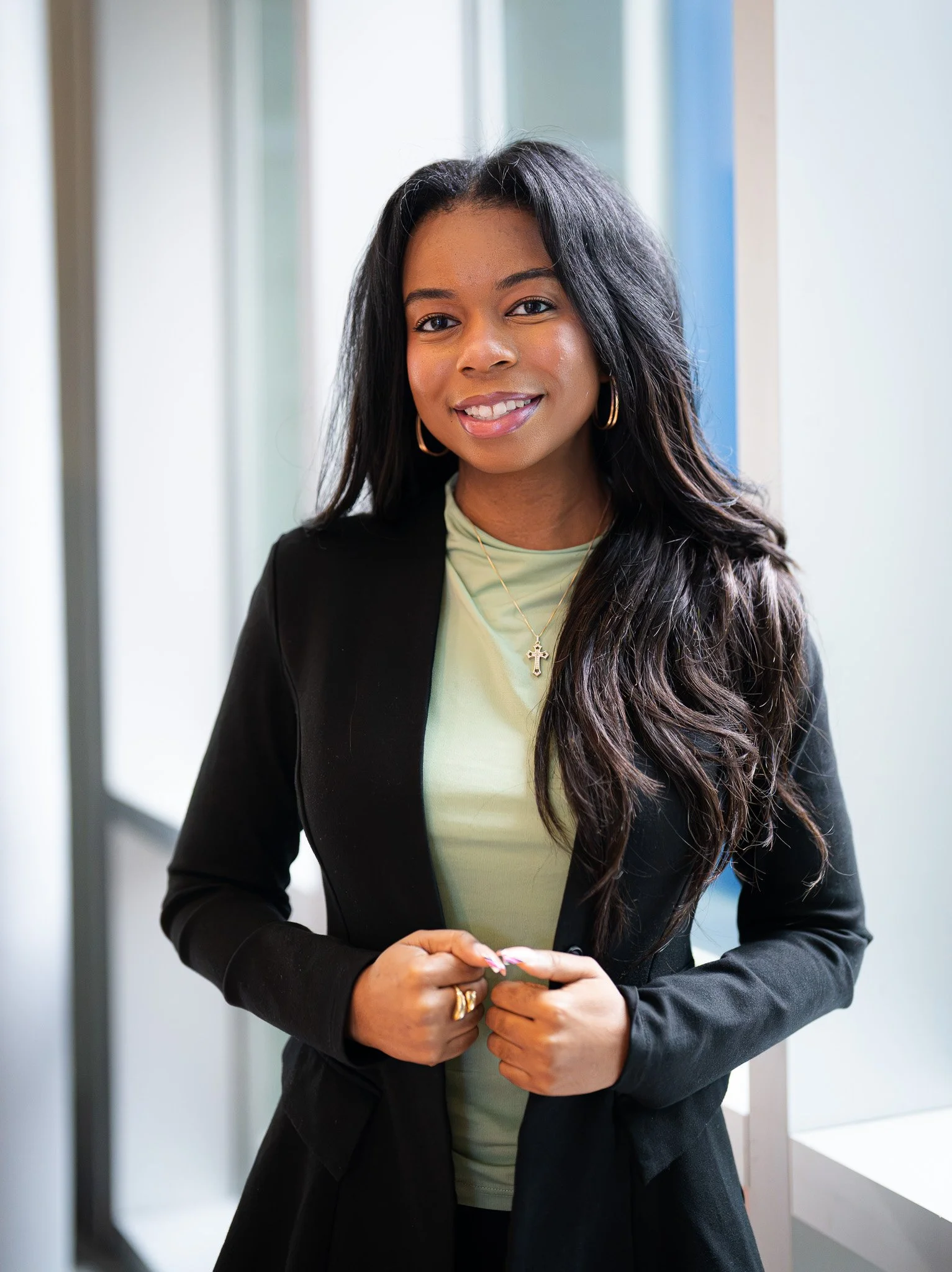 African-American female with black jacket