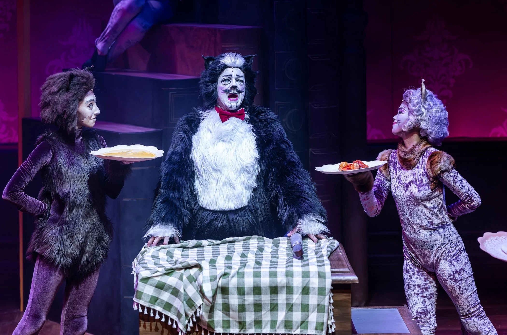 Emily Ann Brooks as “Carbuckety”, John Cardone as “Bustopher Jones” and Irene Lo as “Sillabub” in CATS
