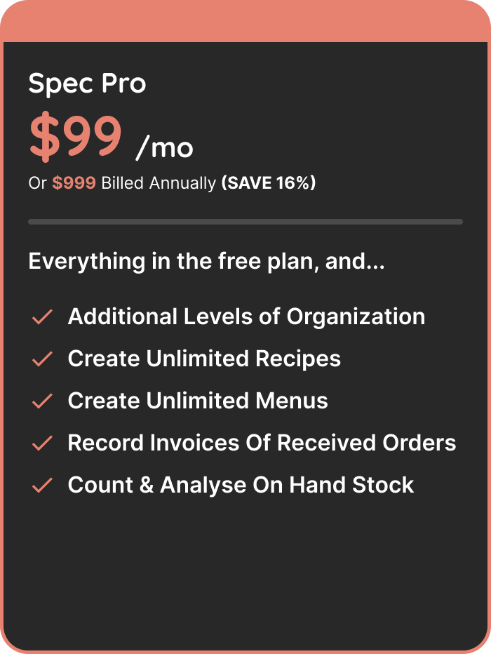 Spec Manager App Spec - Restaurant & Bar Inventory Management Software | Recipe Costing