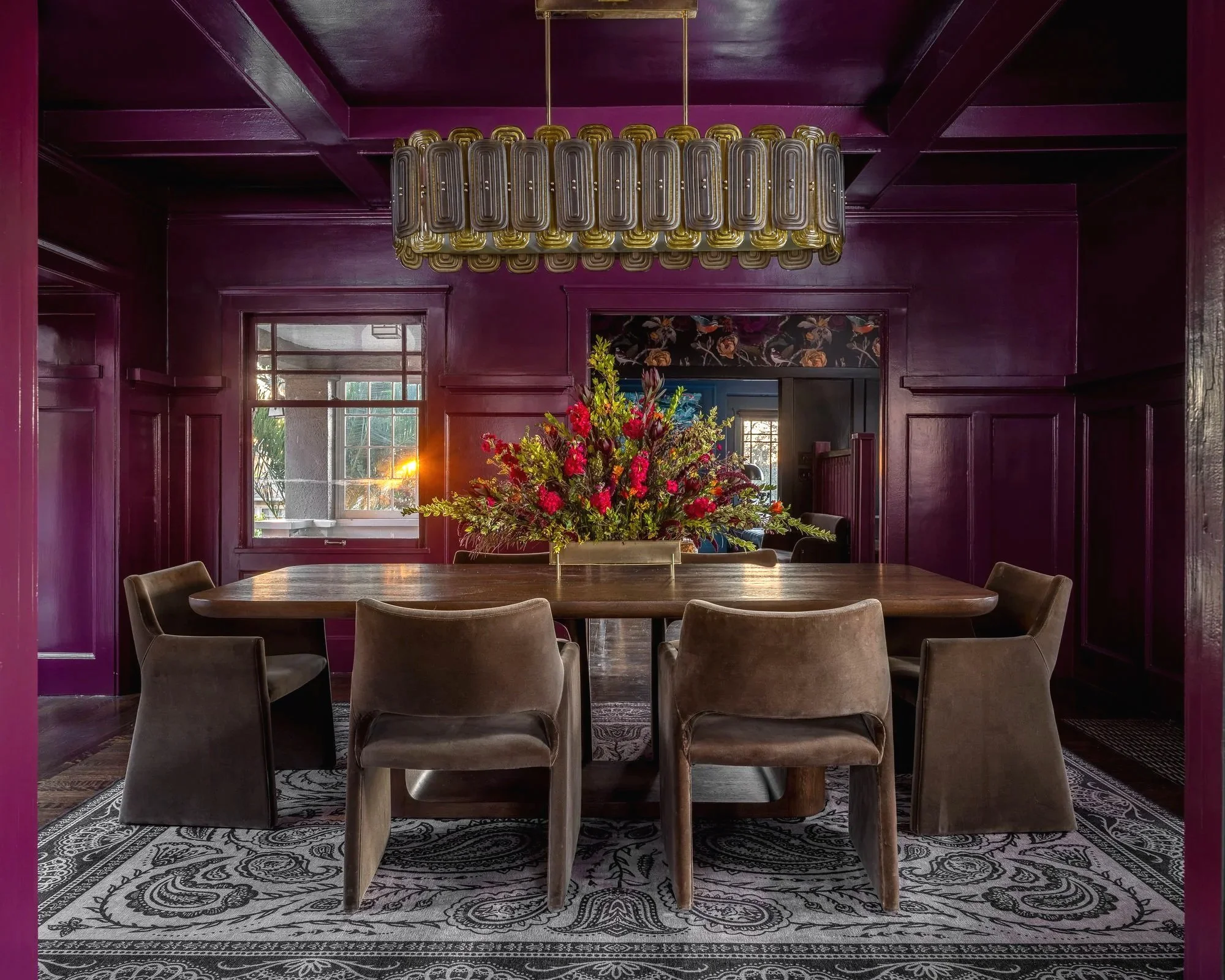Dark Burgundy Color Drenched Dining Room