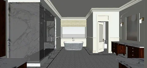 3D design rendering of a luxury bathroom by Interior Archaeology
