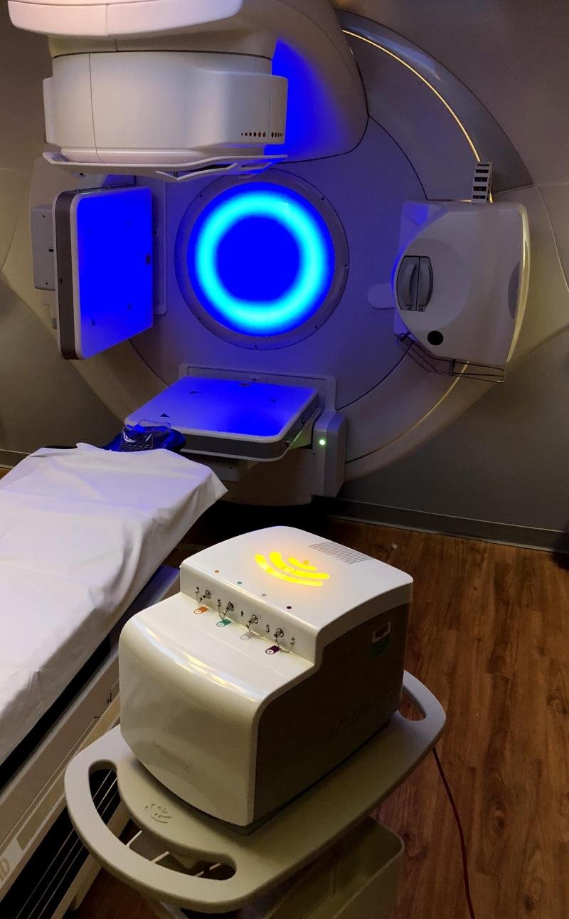 OARtrac radiation dose monitoring unit in a treatment room.