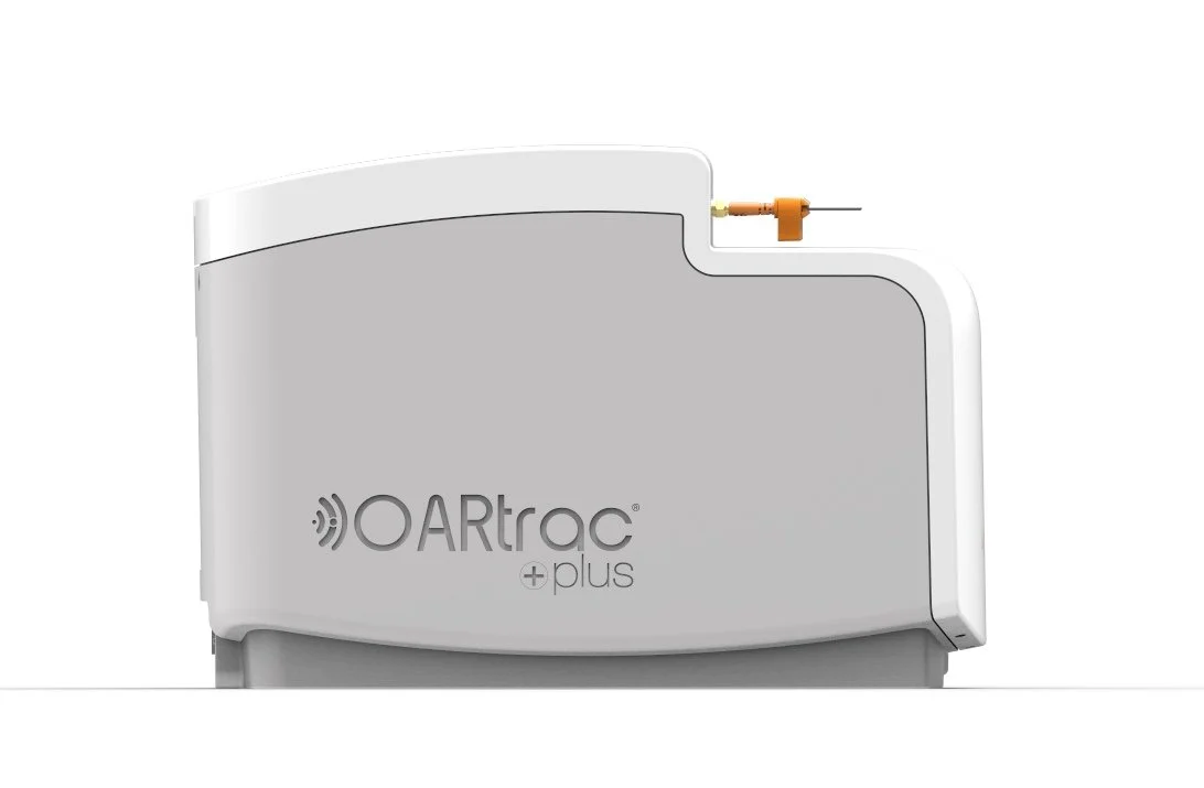 side profile of OARtrac Plus radiation dose monitoring device