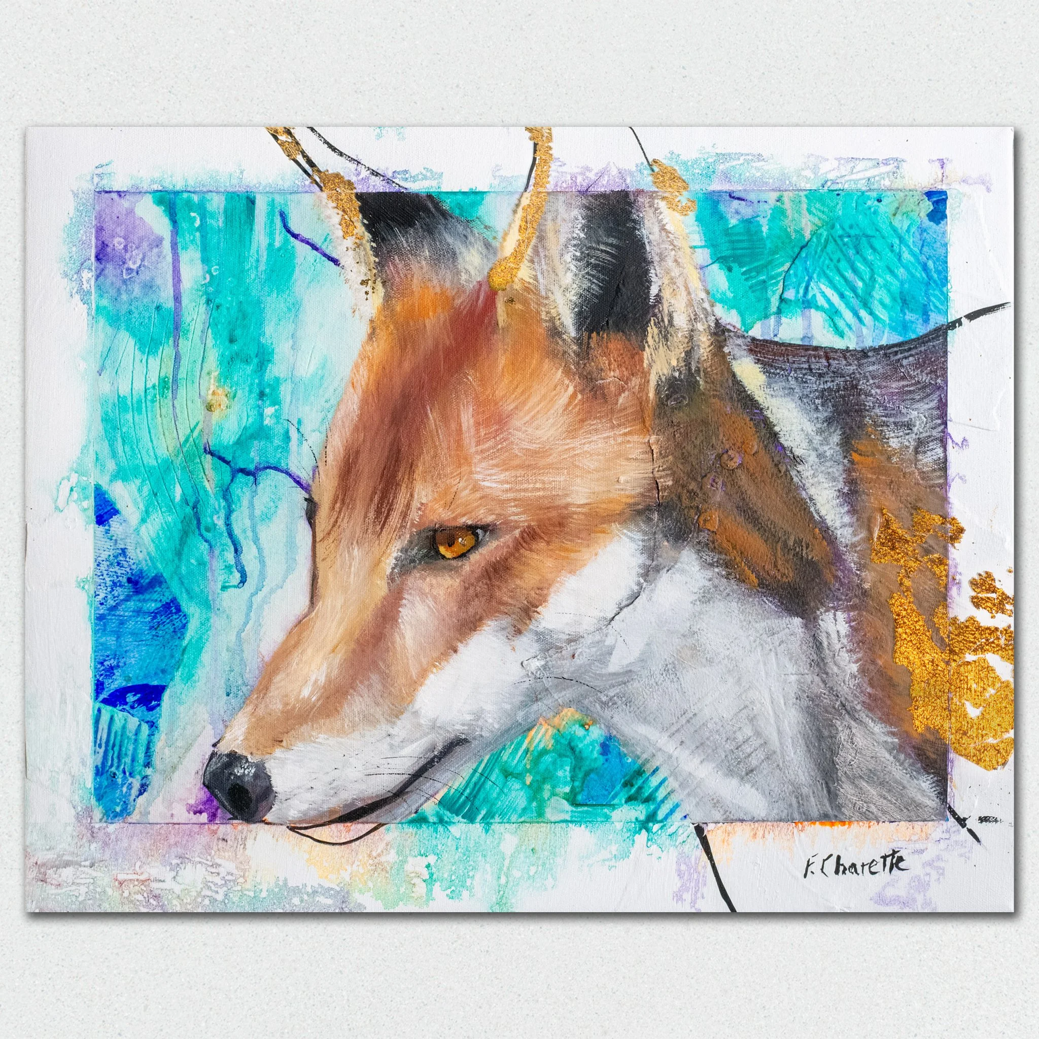 Maître Renard, 2026. Techniques mixtes — 20"x16", Disponible