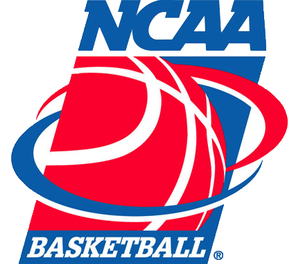 NCAA Basketball logo with a red basketball, white lines, and a blue swirl design.