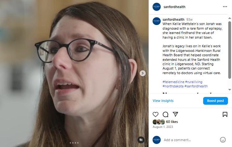 Instagram post focusing on a patient's personal experience.