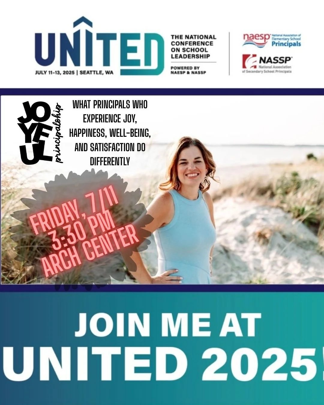 ✈️ Off to Seattle for the NAESP/NASSP UNITE Conference!

I'm honored and excited to be presenting a session designed for school leaders who are ready to reignite their joy and impact both at school and at home. 💥

Whether you're feeling energized or