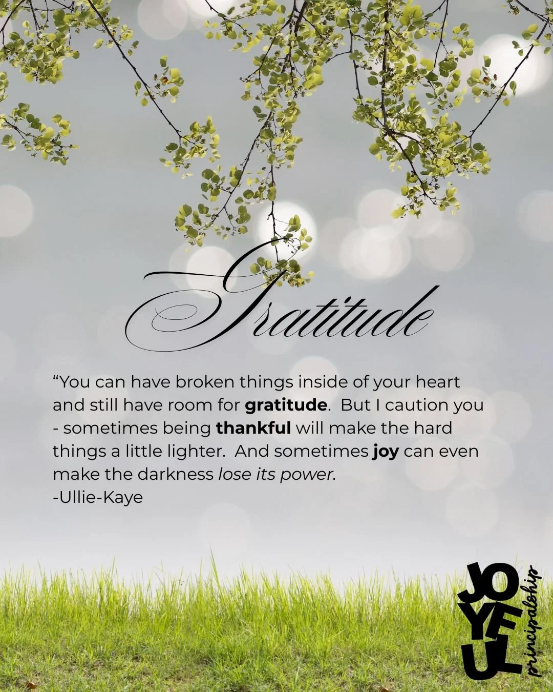 💛 Joyful Leadership Through the Hard Things 💛

&quot;You can have broken things inside of your heart and still have room for gratitude.&quot;
Those words by Ullie-Kaye have stayed with me&mdash;especially after walking alongside a loved one through
