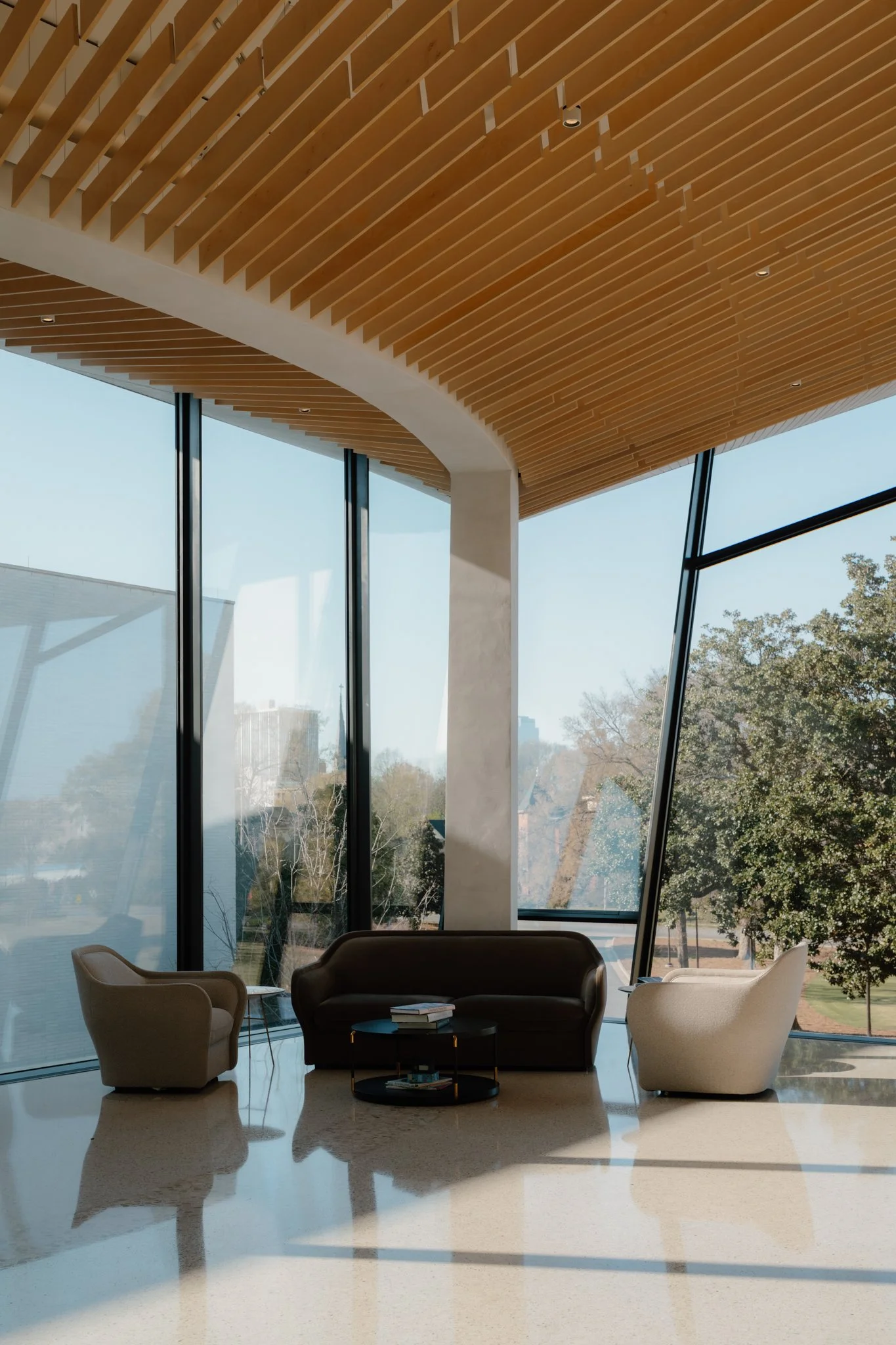 A cozy seating arrangment in the Arkansas Museum of Fine Arts in Little Rock captured by David Linn