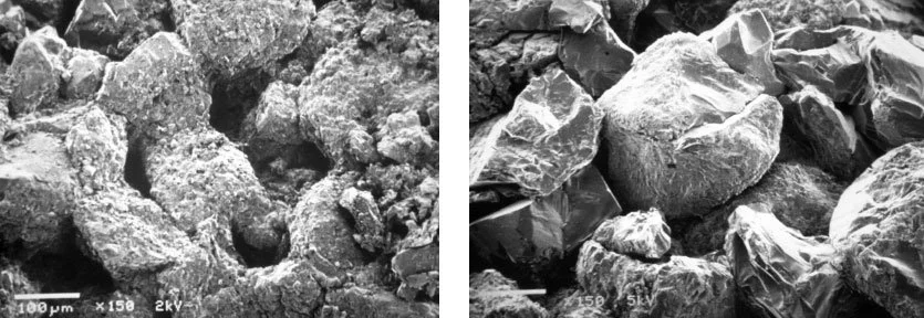 Microscopic view of sandstone core showing effective xanthan polymer removal after treatment with Hallux Energy’s Xanthanase enzyme.