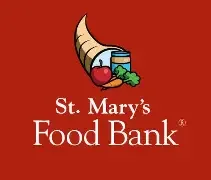 St. Mary's Food Bank logo with a bowl, fork, and spoon on a red background.